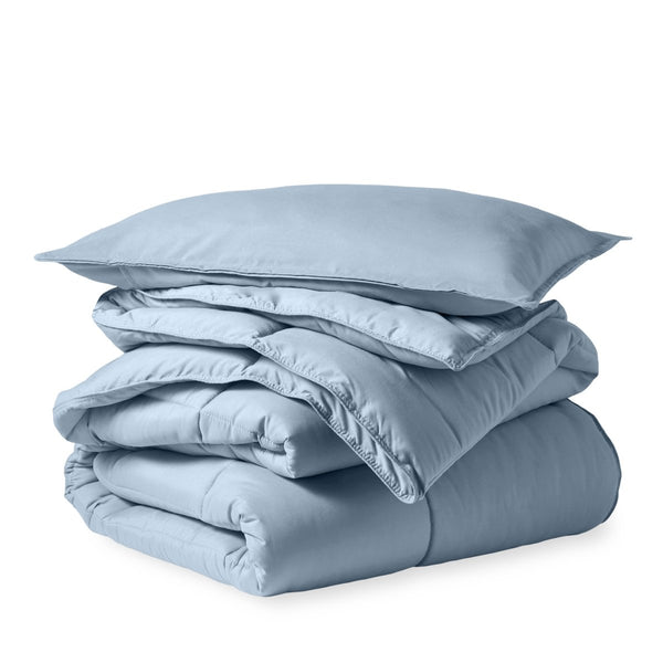 A down alternative comforter folded neatly