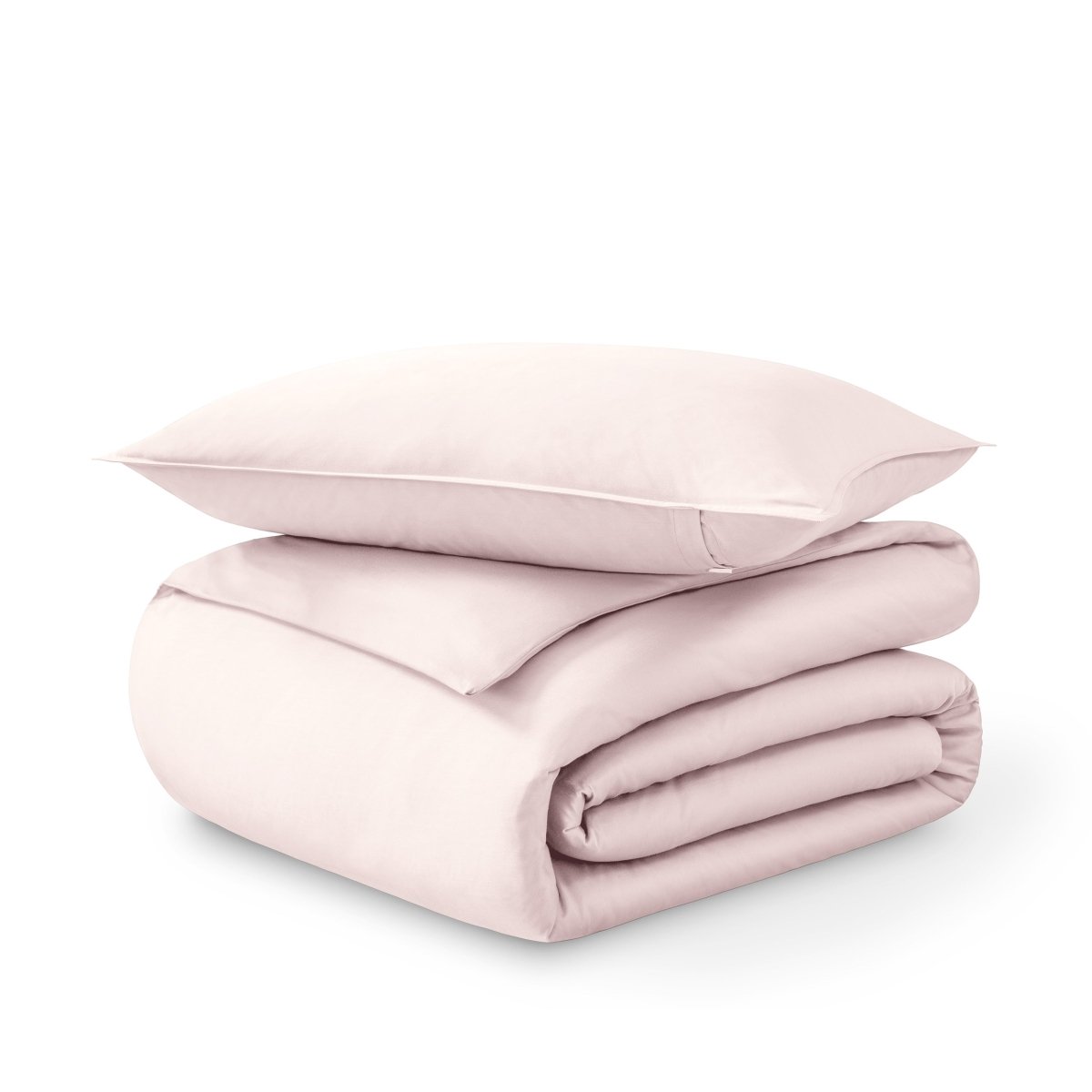 Folded and stacked organic cotton sateen duvet cover