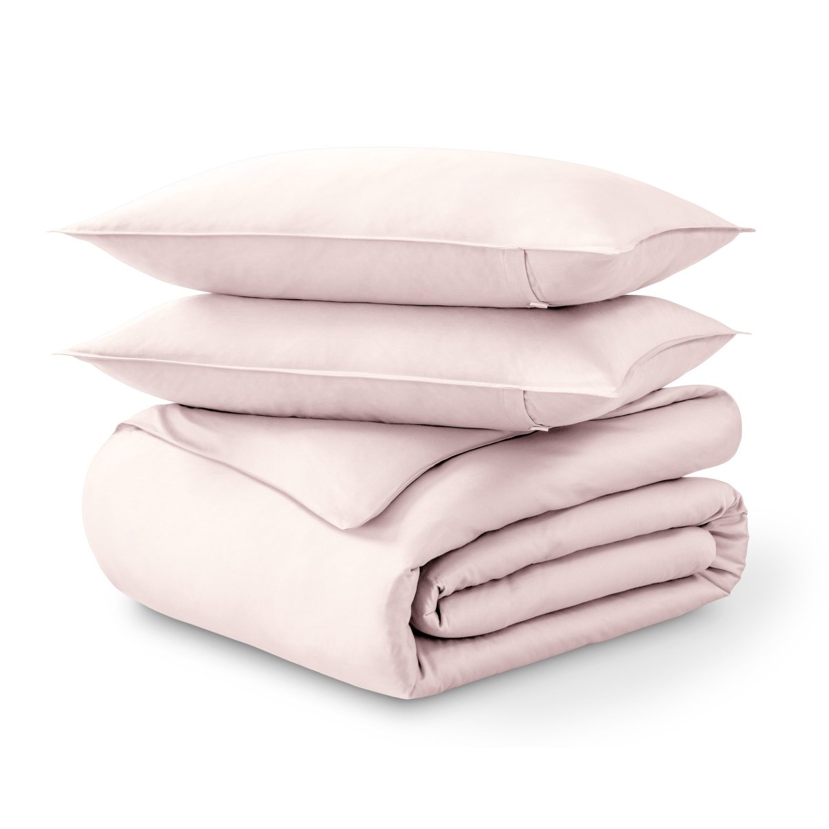 Folded and stacked organic cotton sateen duvet cover