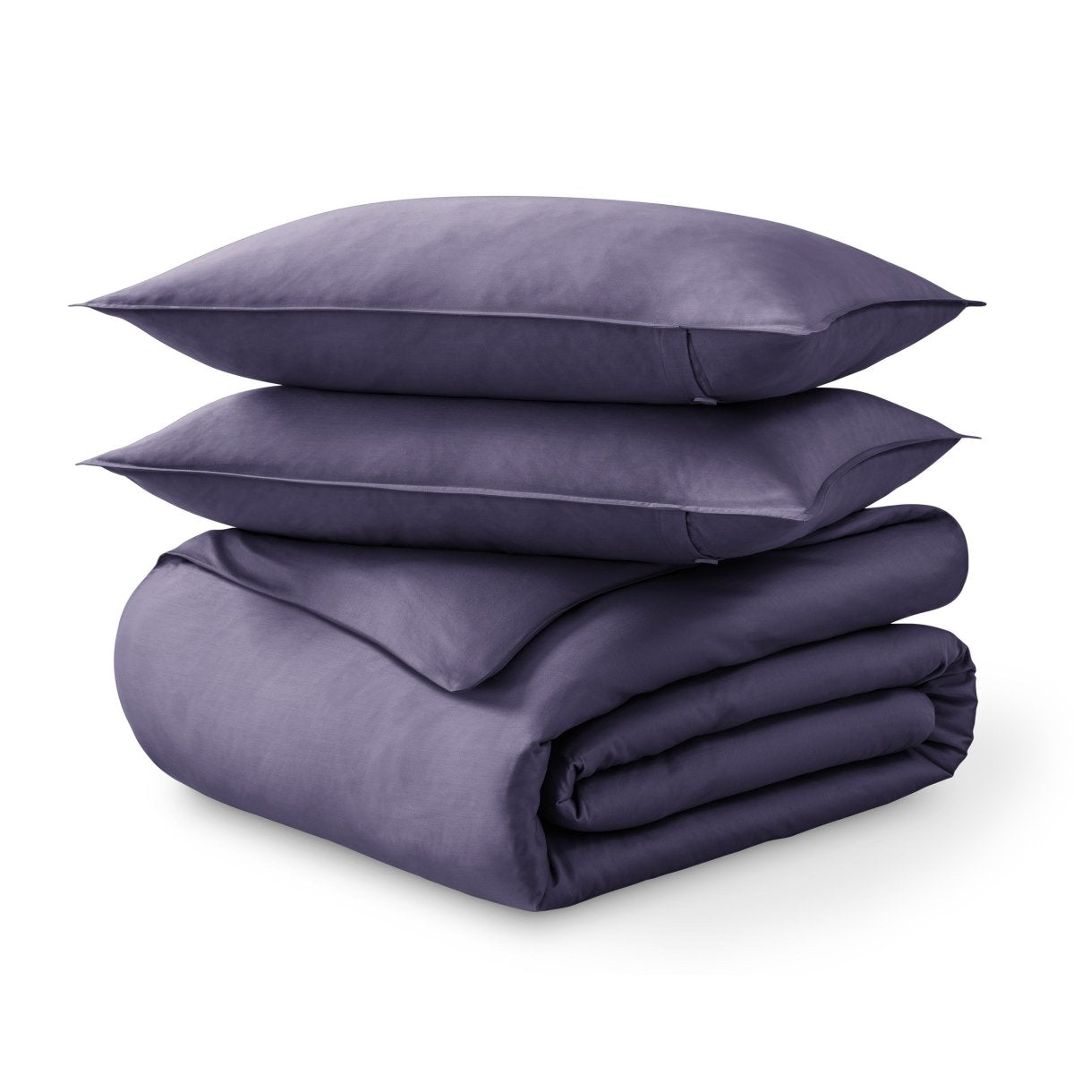 Folded and stacked organic cotton sateen duvet cover