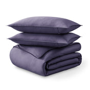 Folded and stacked organic cotton sateen duvet cover
