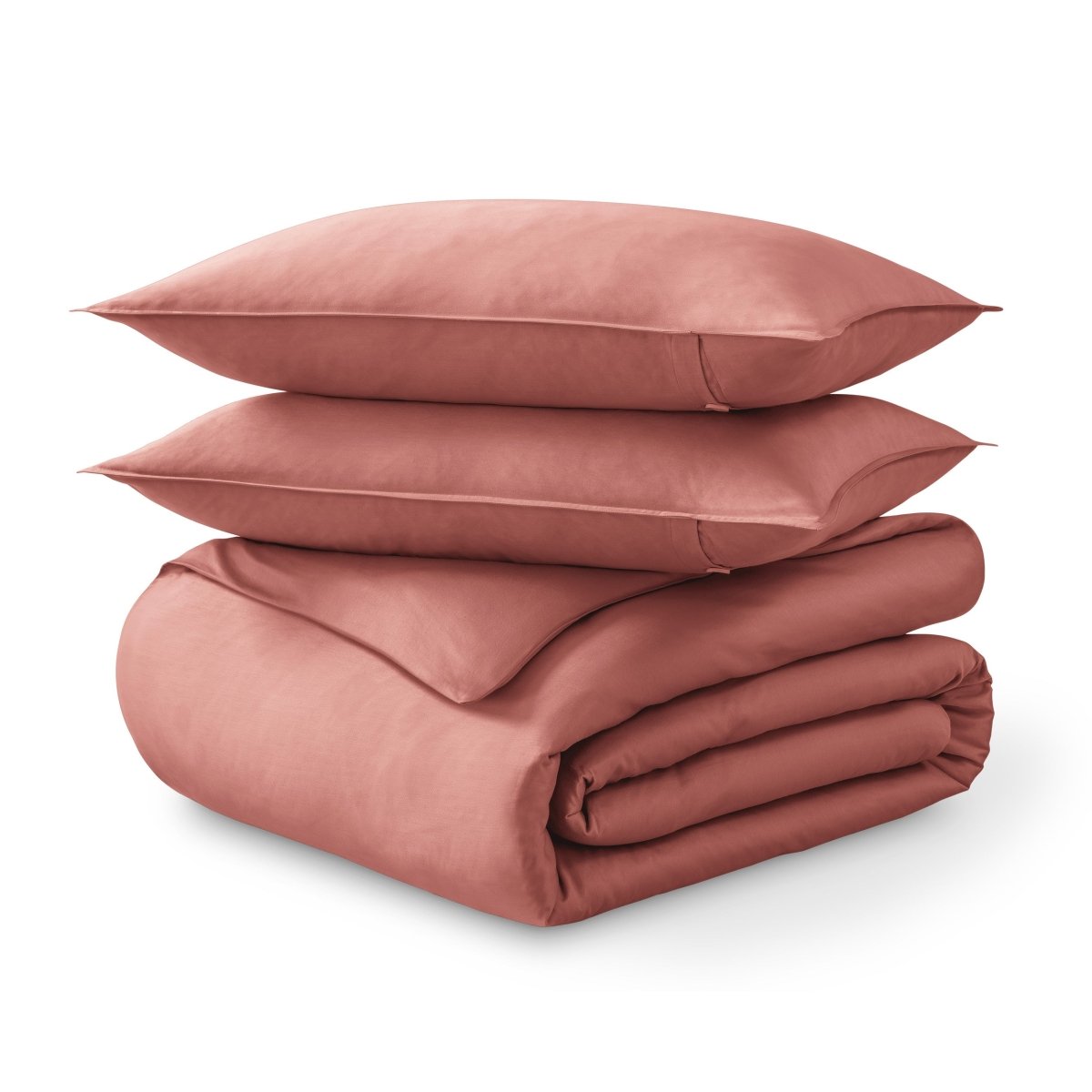 Folded and stacked organic cotton sateen duvet cover