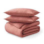Folded and stacked organic cotton sateen duvet cover