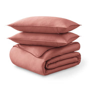 Folded and stacked organic cotton sateen duvet cover
