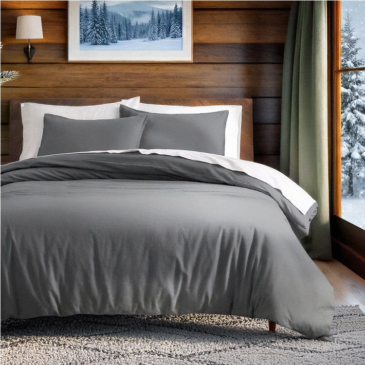 Grey Duvetset in a cottage style room in winter