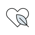 Heart and leaf icon representing eco-friendliness