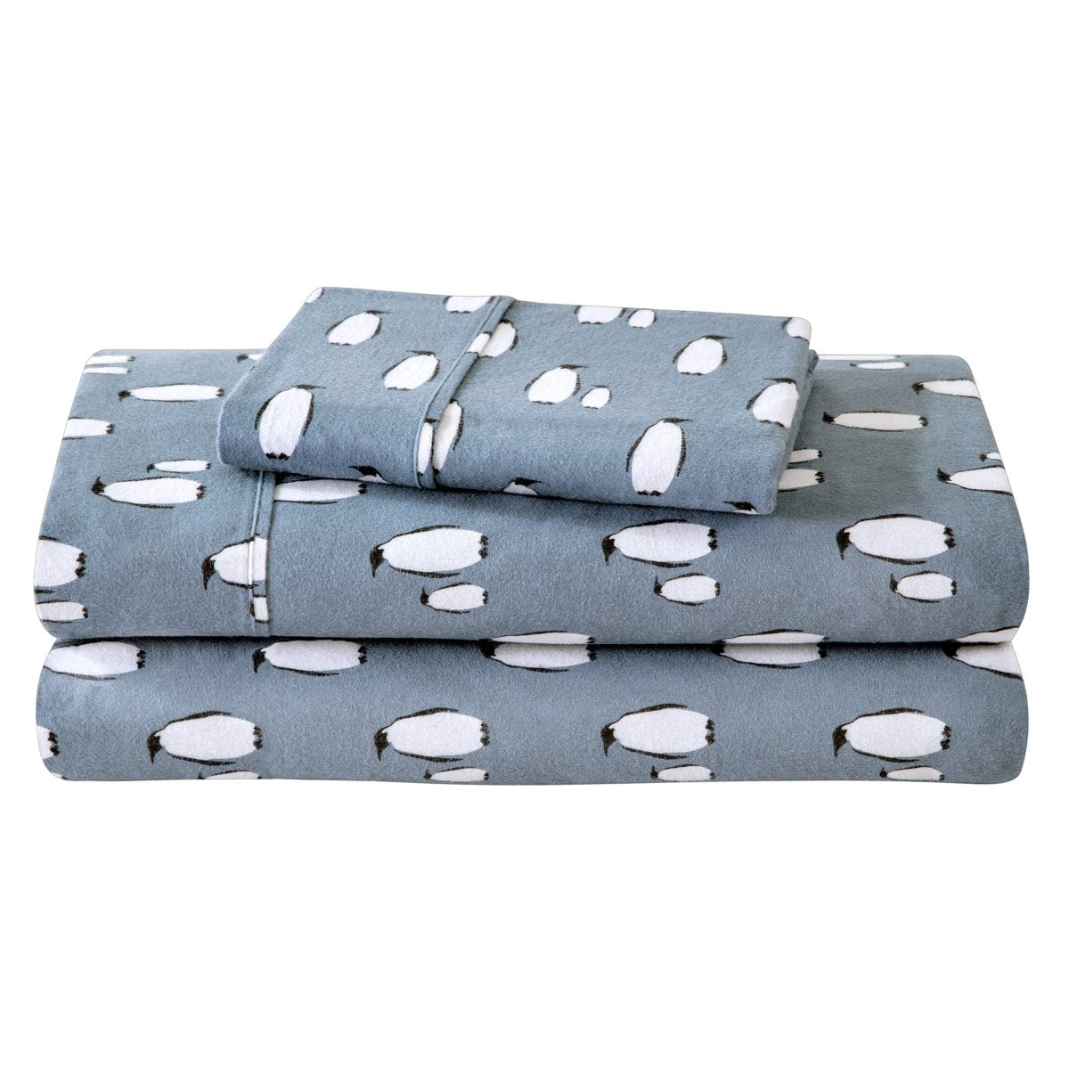Flannel sheets and pillowcases folded and stacked