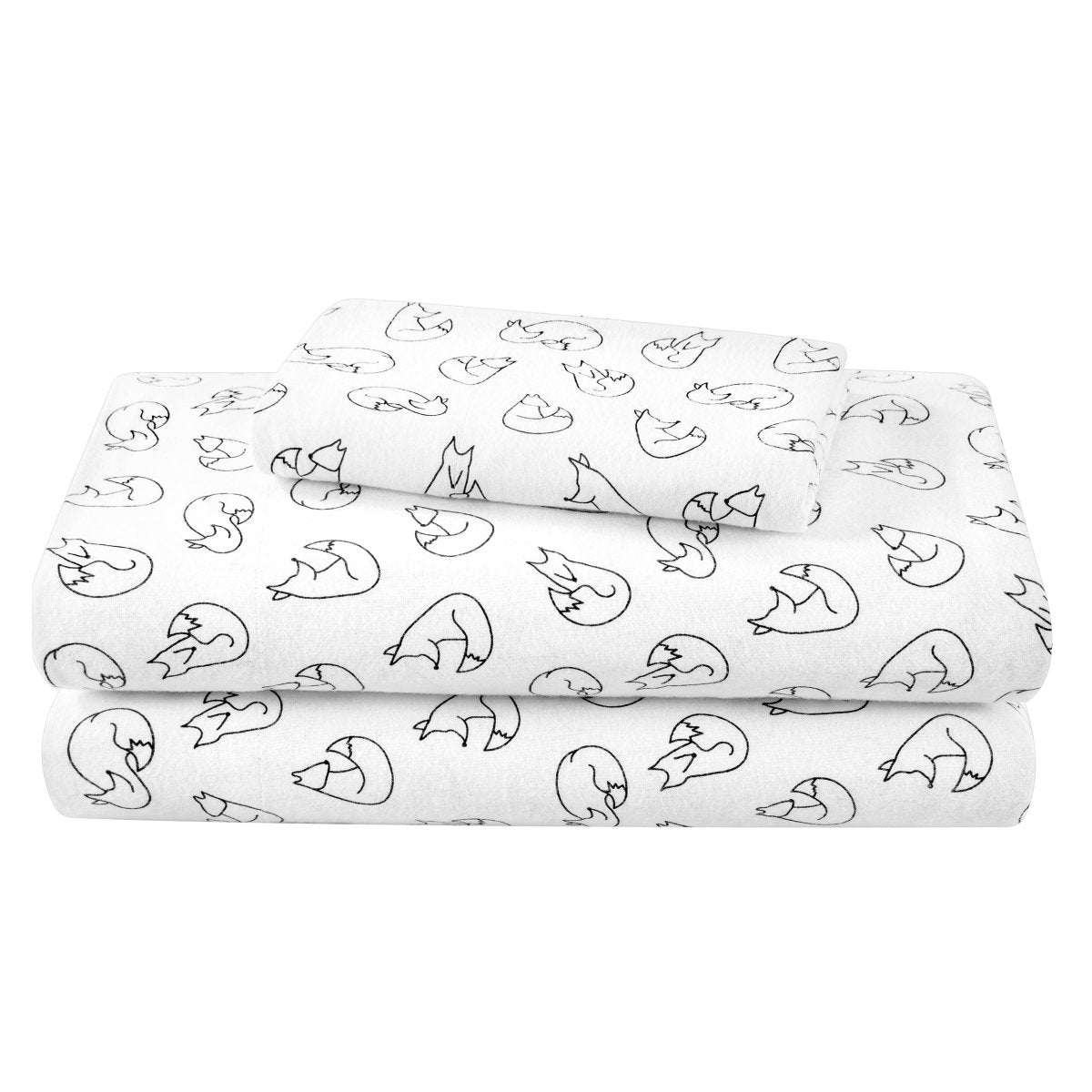 Flannel sheets and pillowcases folded and stacked