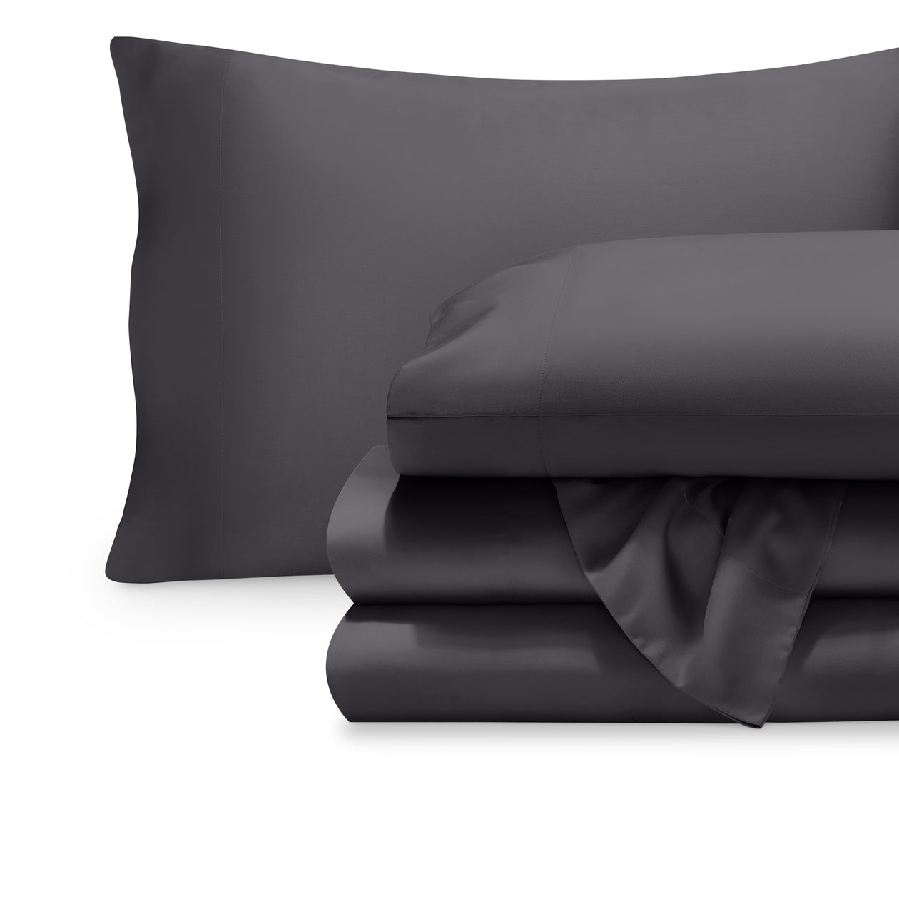 Tencel sheet set folded with the pillowcases on pillows