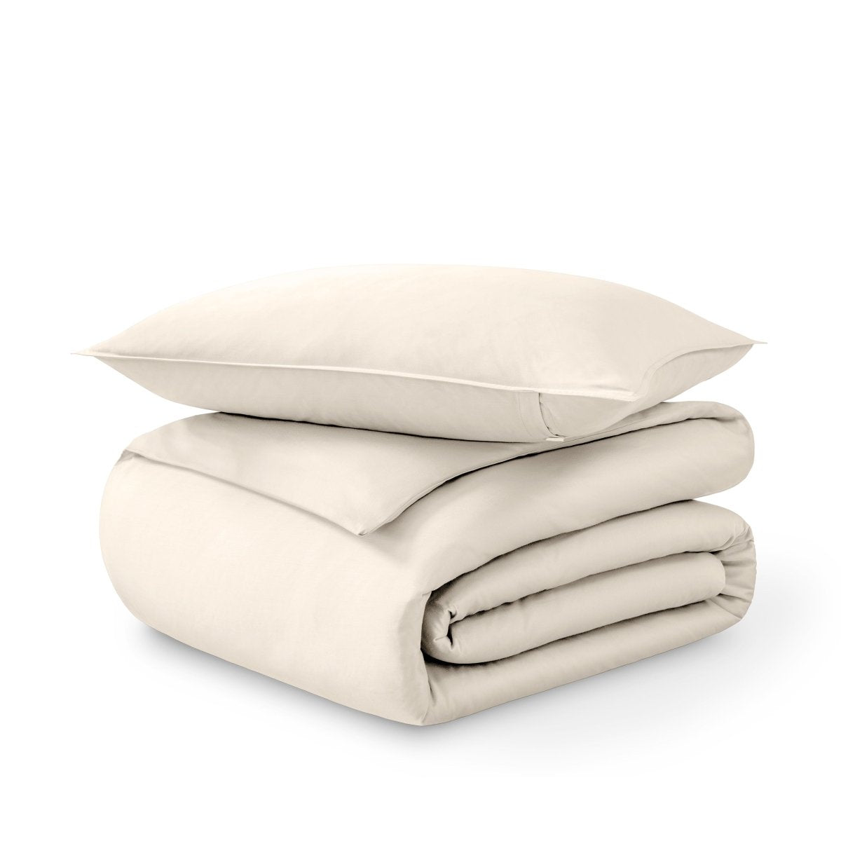 Folded and stacked organic cotton sateen duvet cover