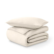 Folded and stacked organic cotton sateen duvet cover