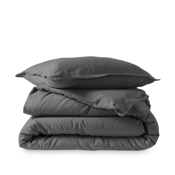 Flannel duvet set folded and stacked