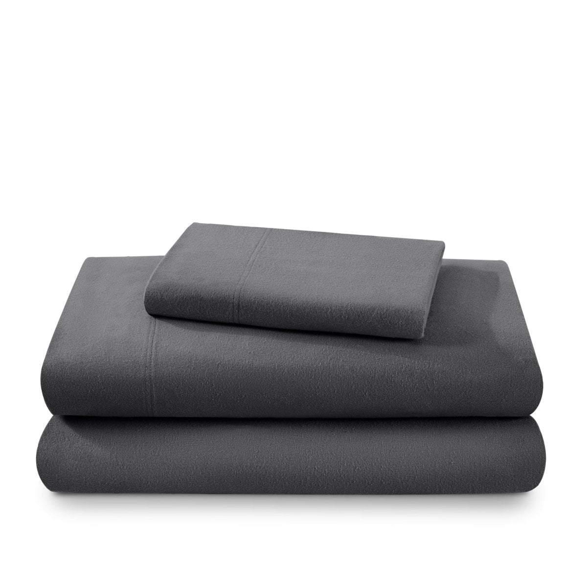 Flannel sheets and pillowcases folded and stacked