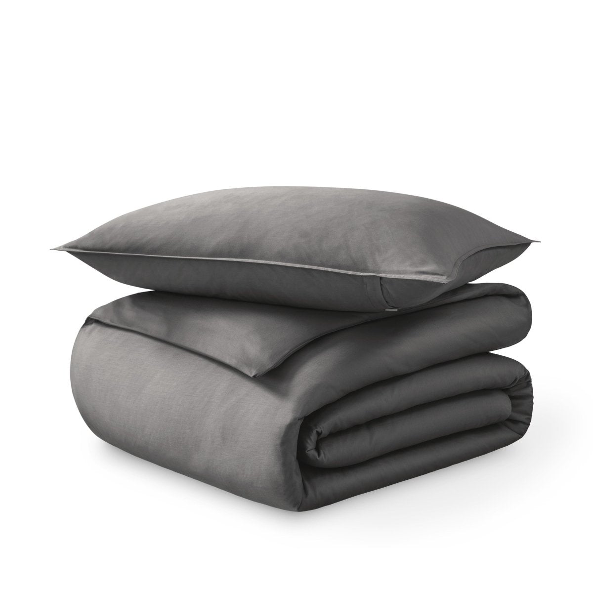 Folded and stacked organic cotton sateen duvet cover
