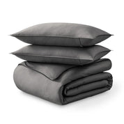 Folded and stacked organic cotton sateen duvet cover