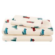 Flannel sheets and pillowcases folded and stacked