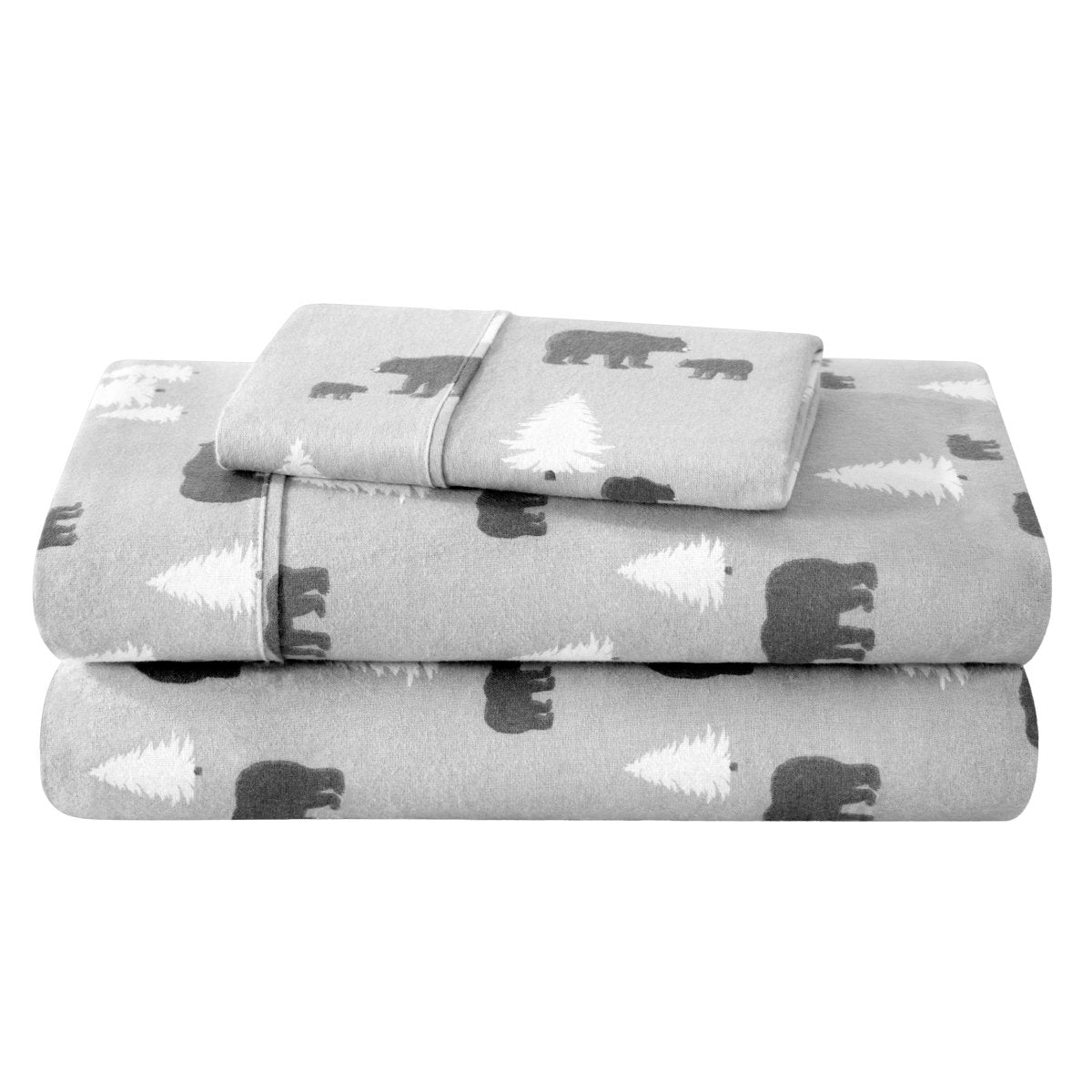 Flannel sheets and pillowcases folded and stacked