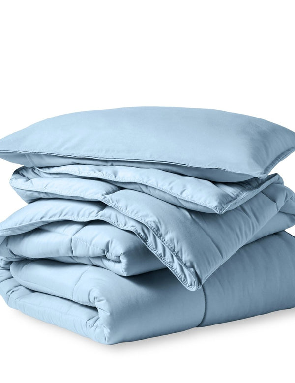 A down alternative comforter folded neatly