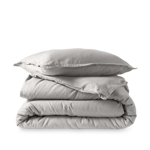 Flannel duvet set folded and stacked