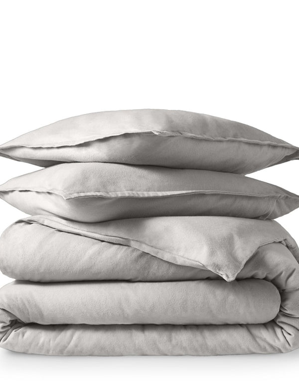 Flannel duvet set folded and stacked