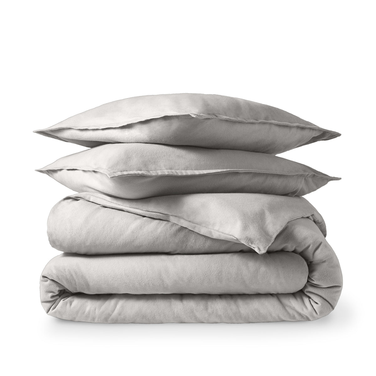Flannel duvet set folded and stacked