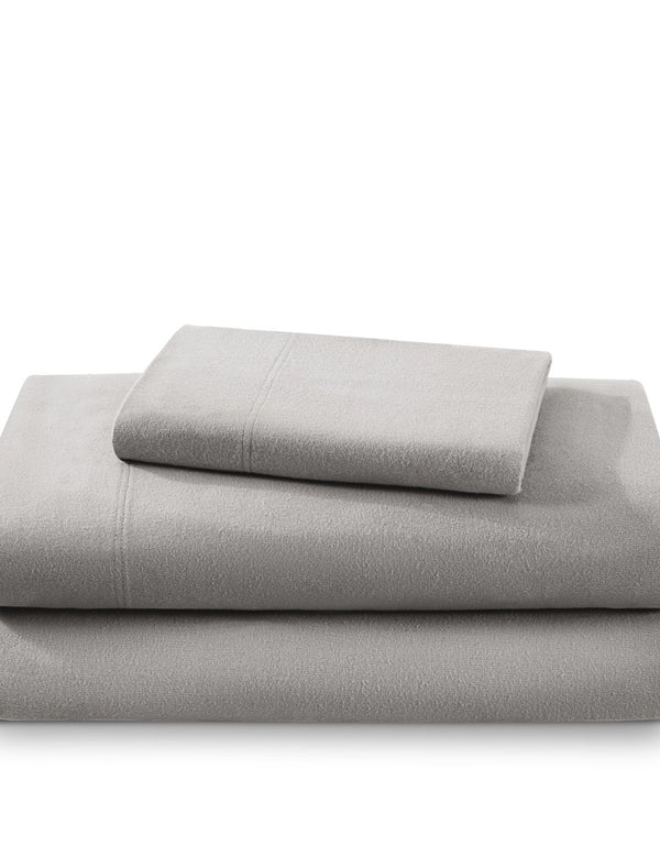 Flannel sheets and pillowcases folded and stacked
