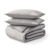 Folded and stacked organic cotton sateen duvet cover