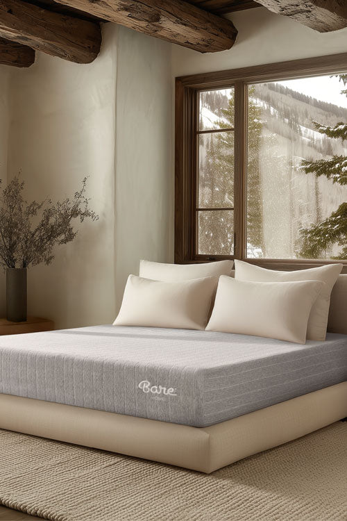 Bare Home Mattress in a clean rustic room  in the mountains