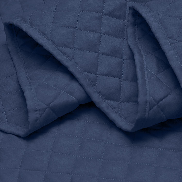 Closeup of a blue quilted Microfiber comforter