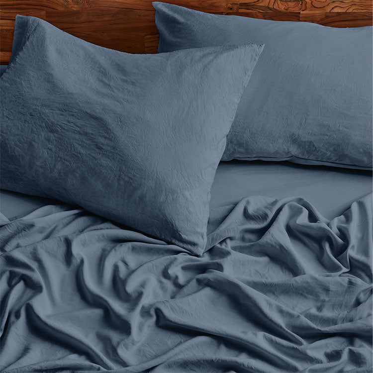 Blue Microfiber Sheet set showing textures and folds