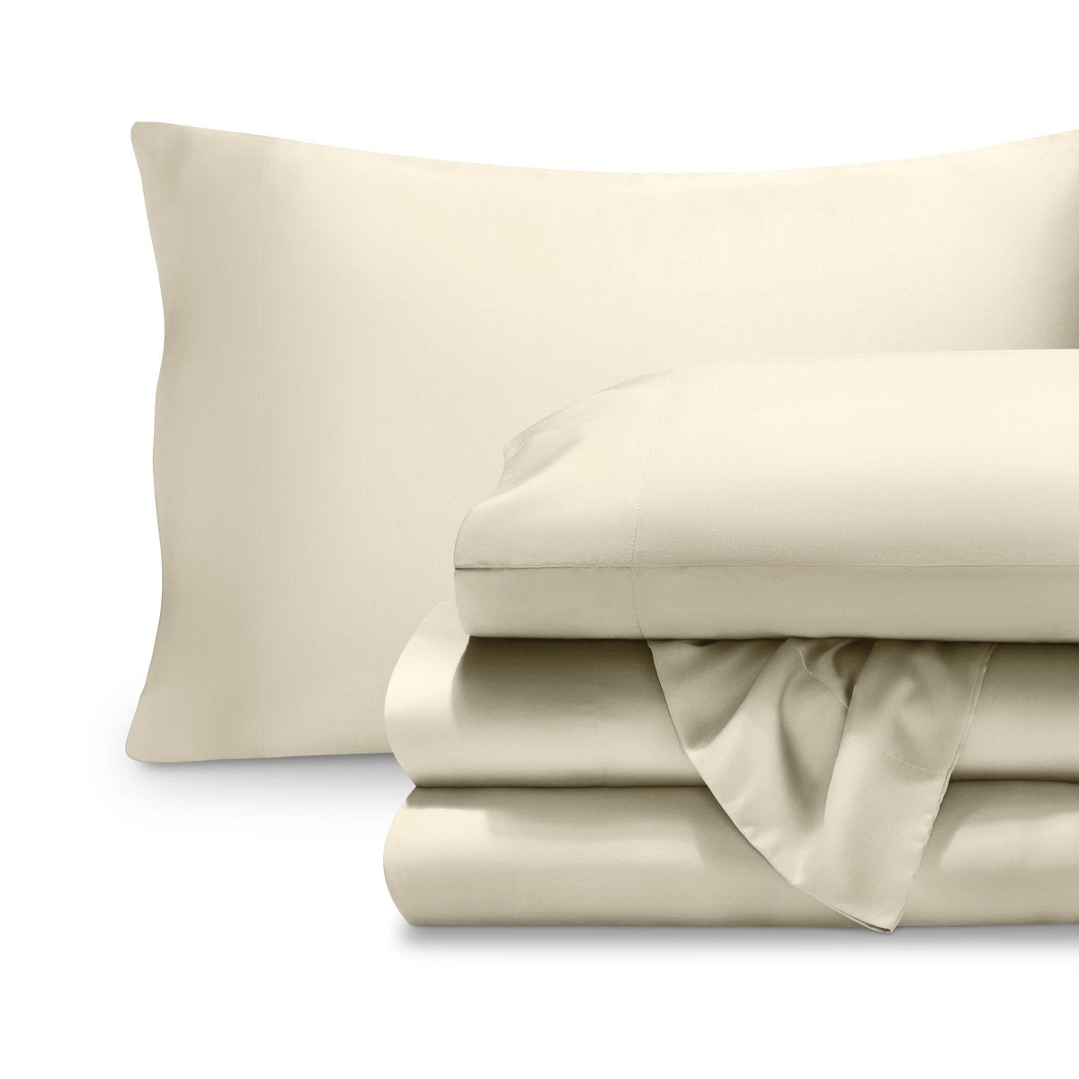 Set of TENCEL sheets and pillowcase on a white background