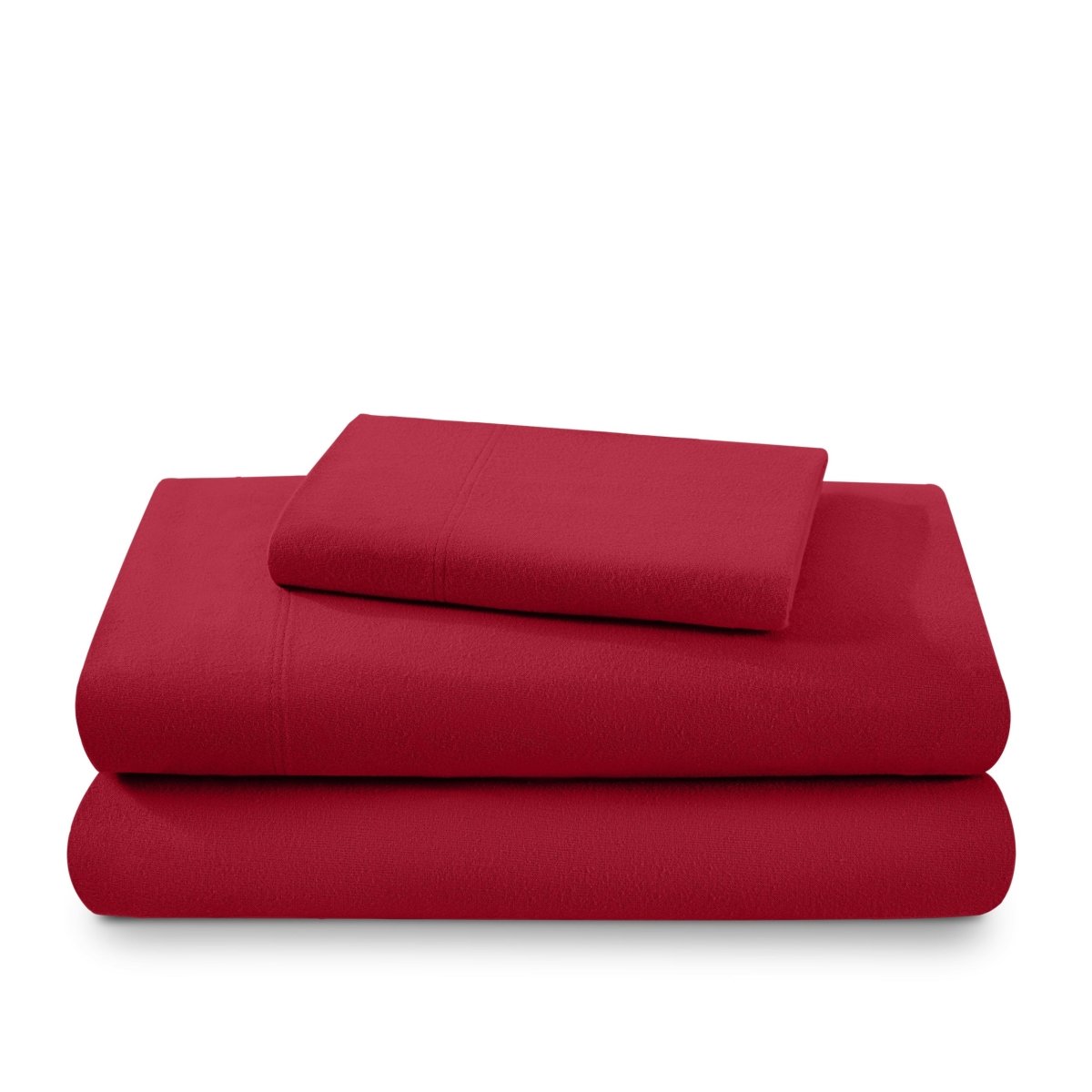 Flannel sheets and pillowcases folded and stacked