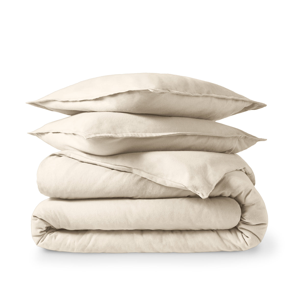 Flannel duvet set folded and stacked