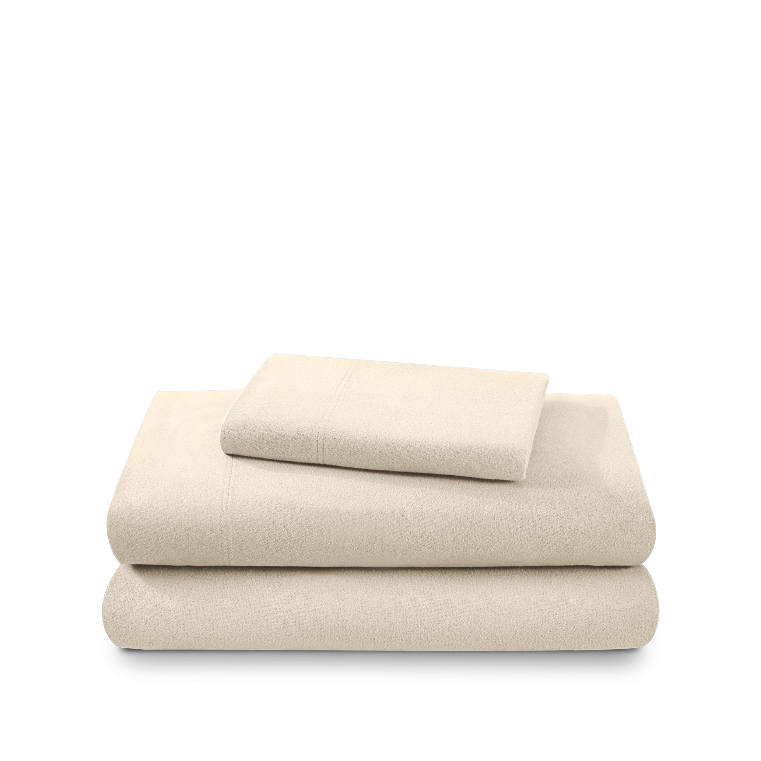 Flannel sheets and pillowcases folded and stacked