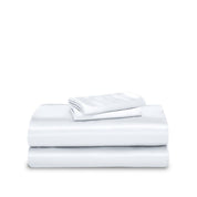 Satin sheet set folded and stacked neatly