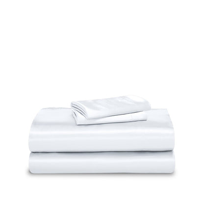 Satin sheet set folded and stacked neatly