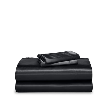 Satin sheet set folded and stacked neatly