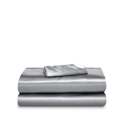 Satin sheet set folded and stacked neatly