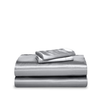 Satin sheet set folded and stacked neatly