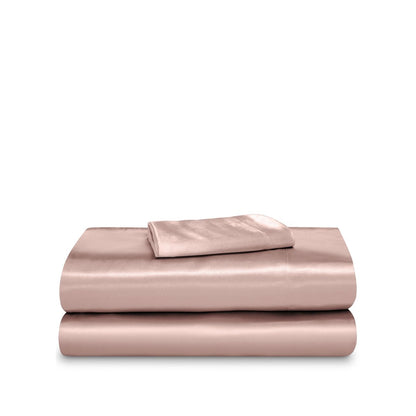 Satin sheet set folded and stacked neatly