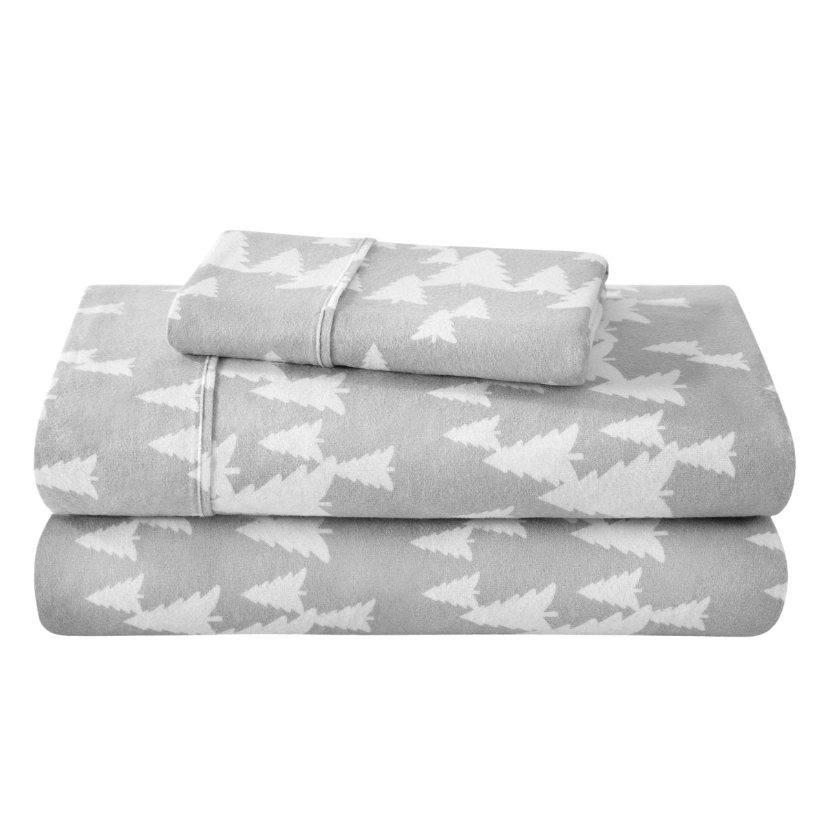 Flannel sheets and pillowcases folded and stacked