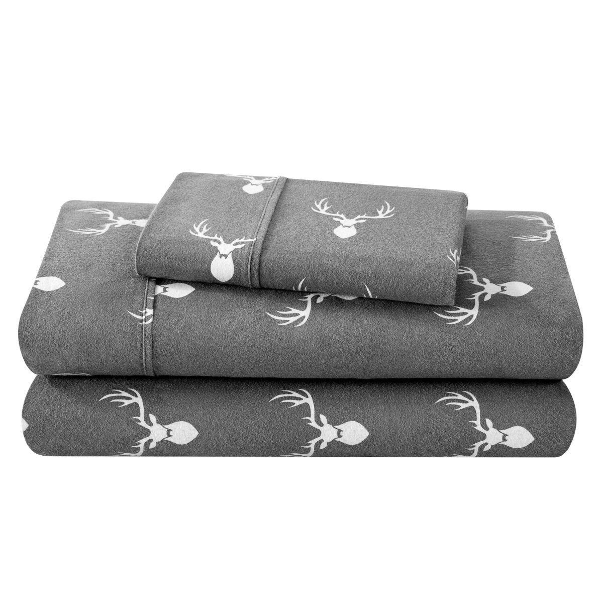 Flannel sheets and pillowcases folded and stacked
