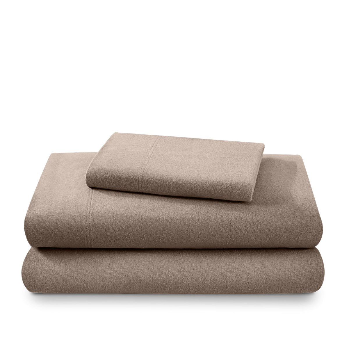 Flannel sheets and pillowcases folded and stacked