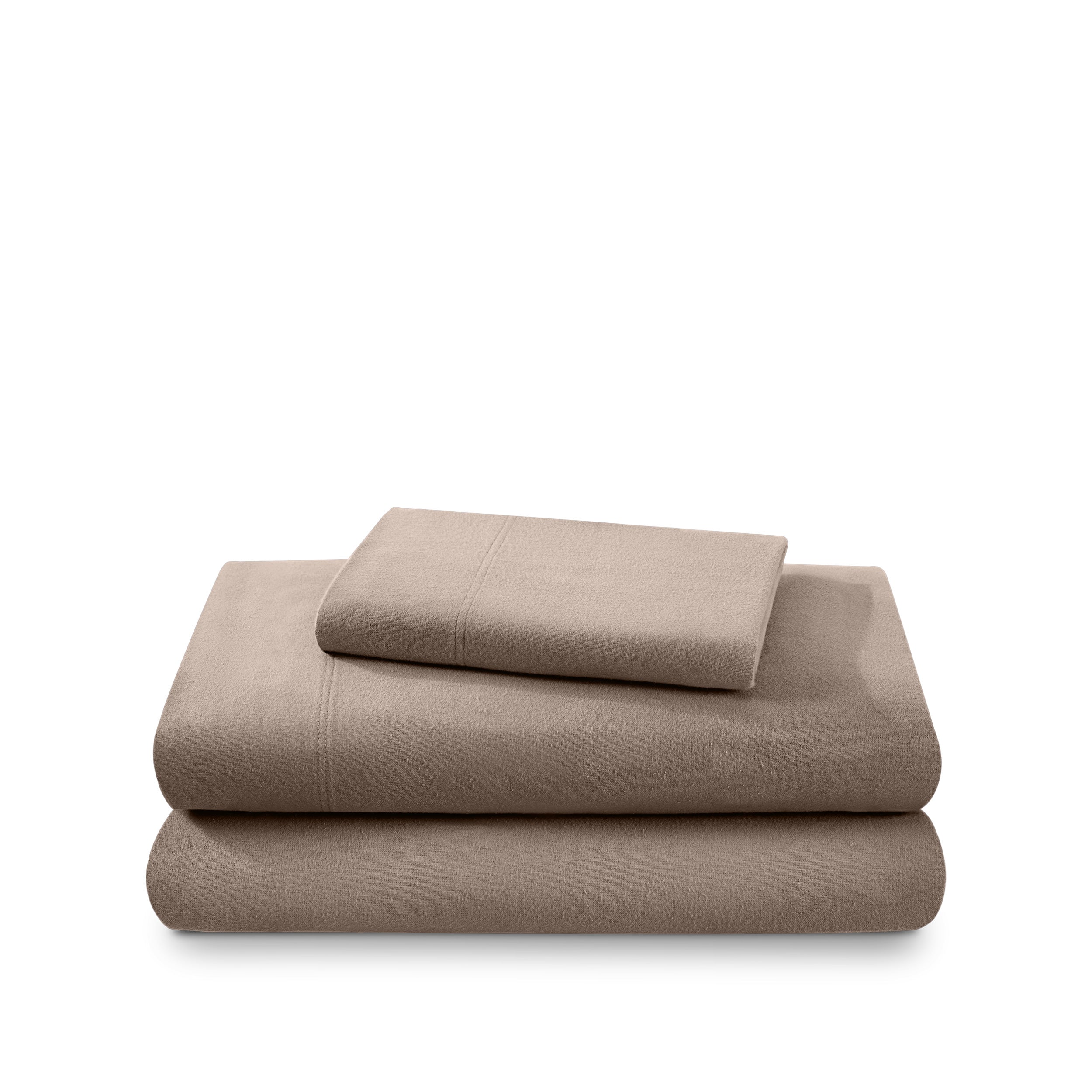 Flannel sheets and pillowcases folded and stacked