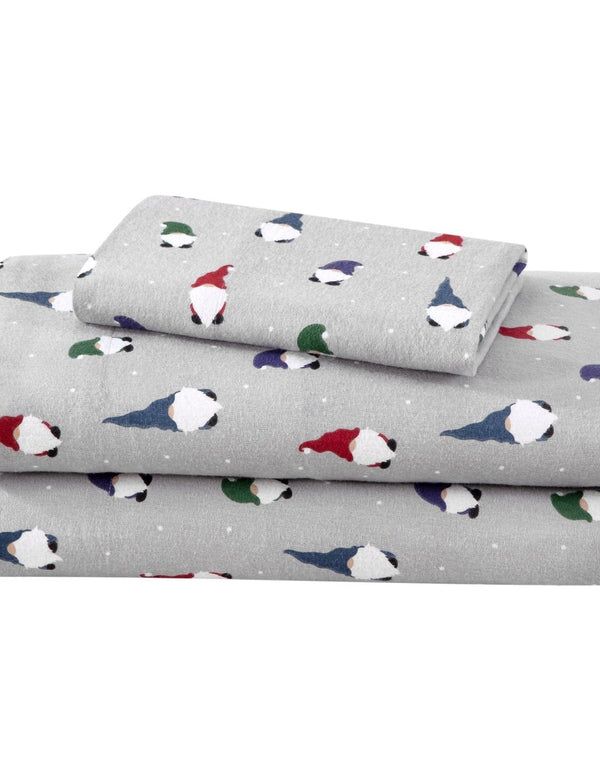 Flannel sheets and pillowcases folded and stacked
