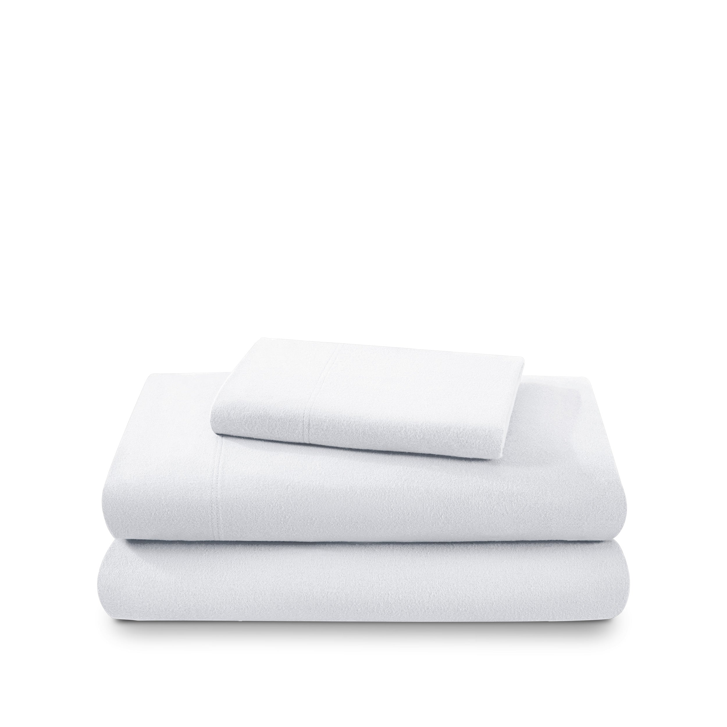 Flannel sheets and pillowcases folded and stacked