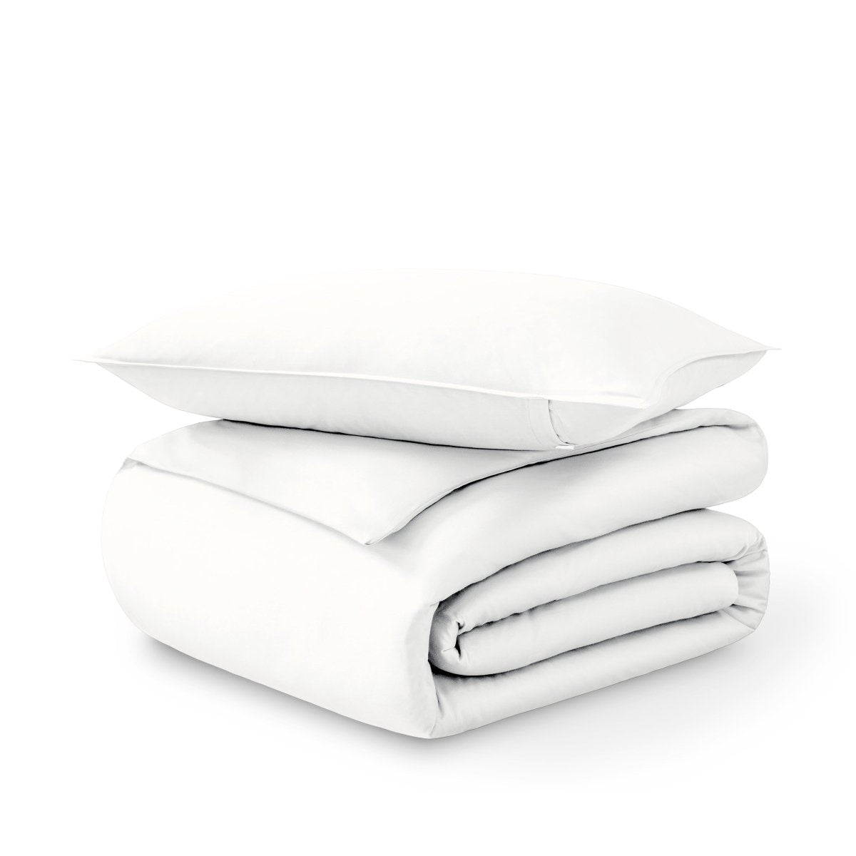 Folded and stacked organic cotton sateen duvet cover