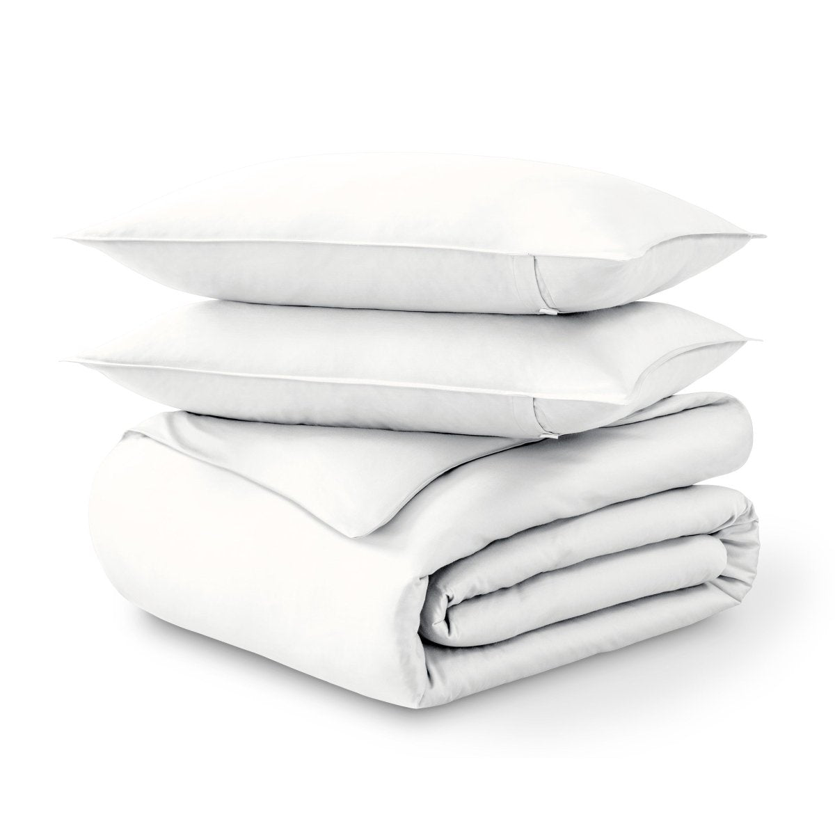 Folded and stacked organic cotton sateen duvet cover