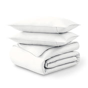 Folded and stacked organic cotton sateen duvet cover
