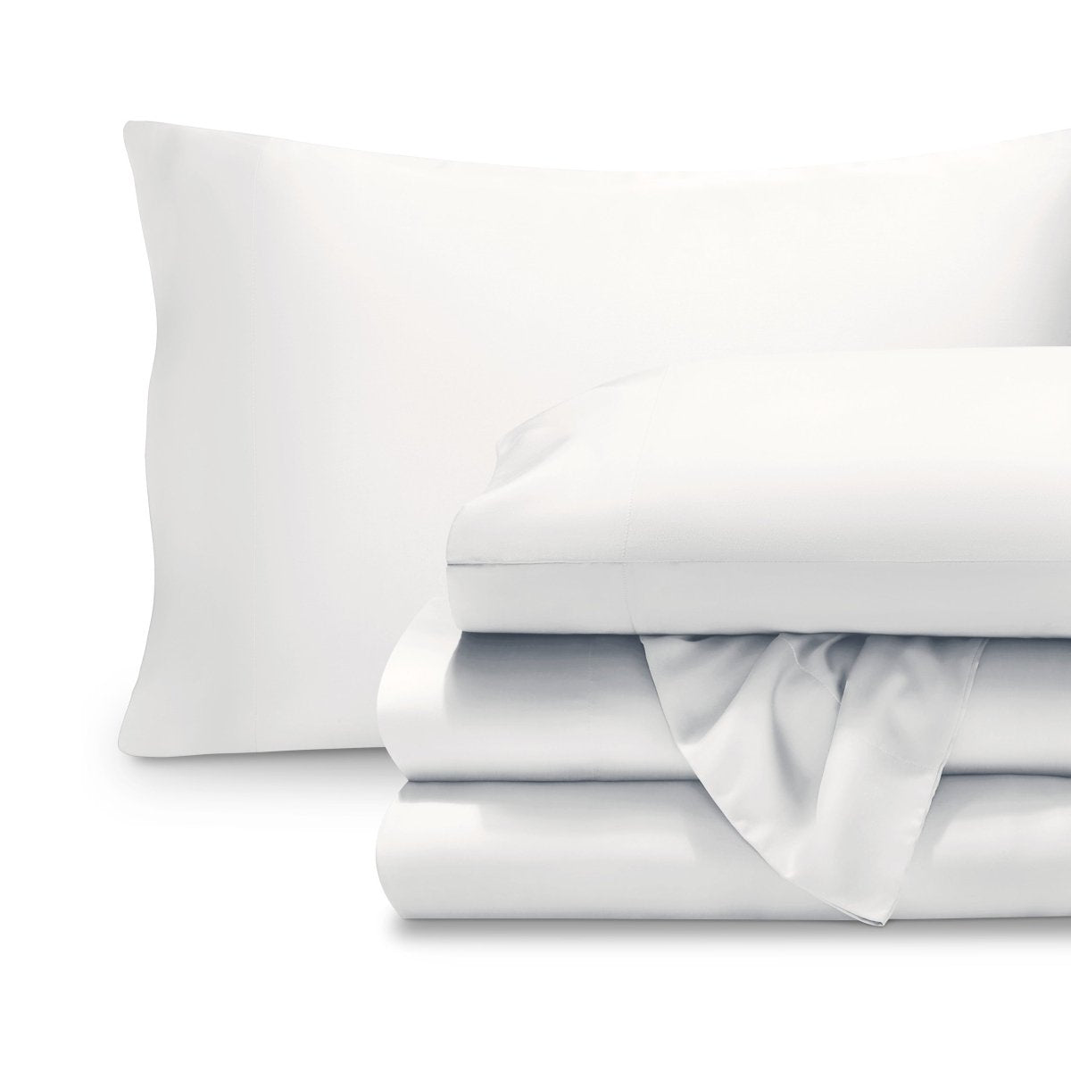 Set of TENCEL sheets and pillowcase on a white background